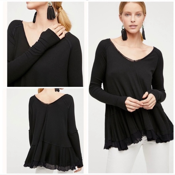 Rare! [We The Free ✵ People] Long Black Swing Tee + Tunic Top | Oversized Medium - Picture 6 of 15